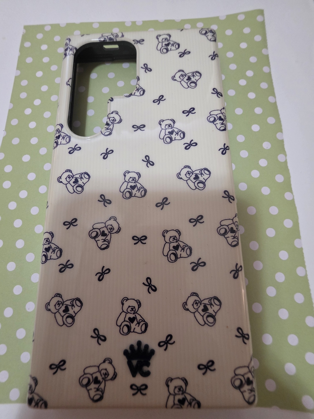 Velvet Caviar White Bear Pattern Phone Case with Navy Print